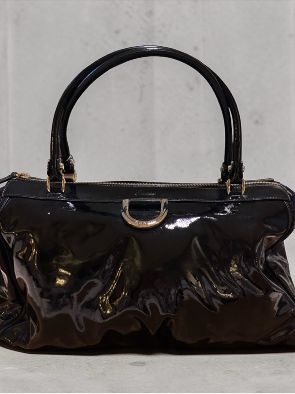 Gucci Black “the Abbey”Patent Leather Shoulder Bag with Gold Hardware EUC